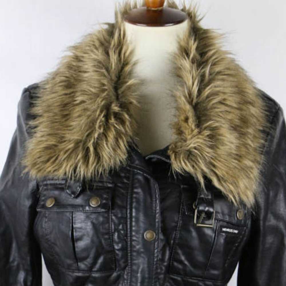 Member's Only Black Faux Leather with Faux Fur - Picture 2 of 6